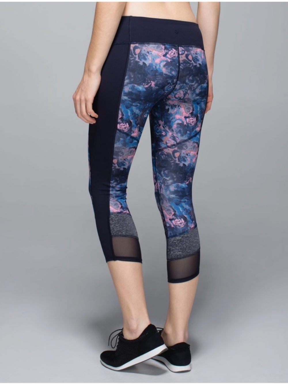 lululemon athletica Navy Blue Floral Capri with Mesh Insets